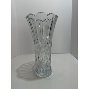 Unbranded Cut Crystal Glass Clear Large Heavy Vase